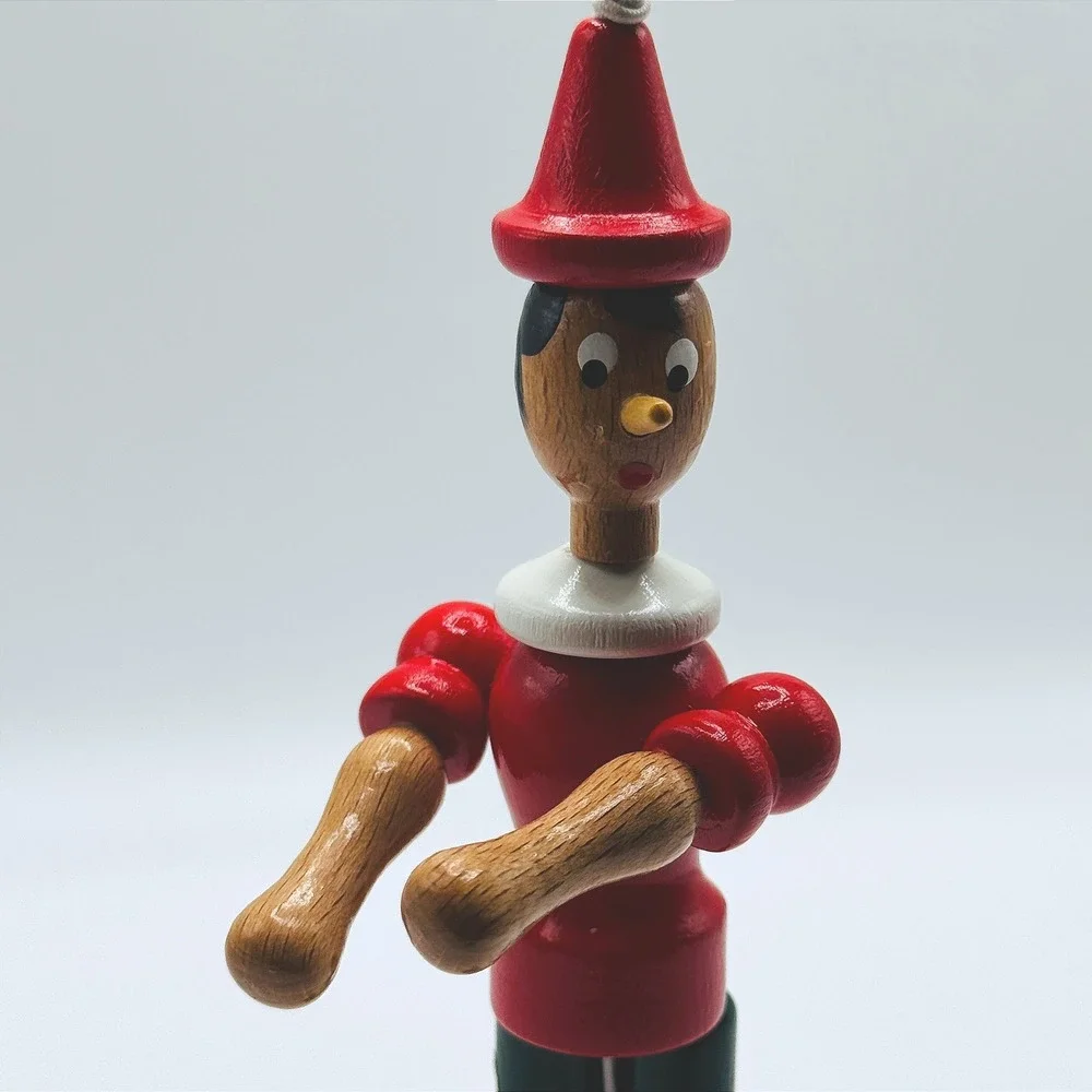 Vintage Wooden Pinocchio Ornament Made in Italy Articulated Hanging‎ Figure Toy